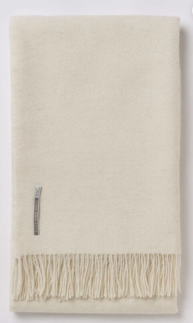 NEW Alicia Adams Alpaca Wool Blend Canyon Throw Blanket Ivory Creme 51” X 71” gallery