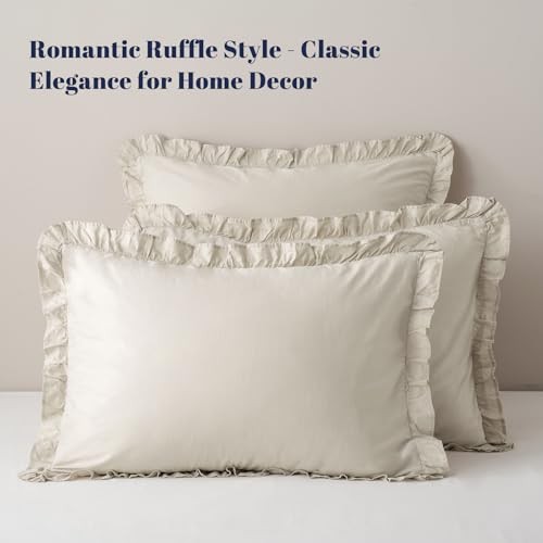 100% Washed Cotton Ruffle Pillowcases King 36" x 20" (Pack of 2) Linen/Oatmeal gallery