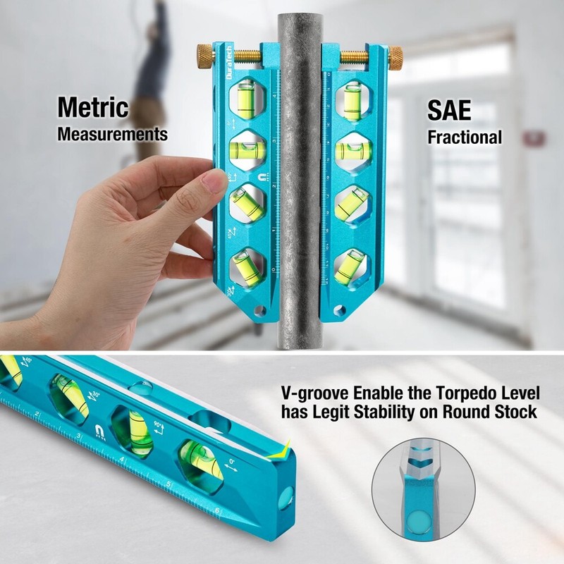DURATECH 3PC Level Tool Set Magnetic Torpedo 2.5" 6.25" 8" Levels 0°-90° Bubbles gallery