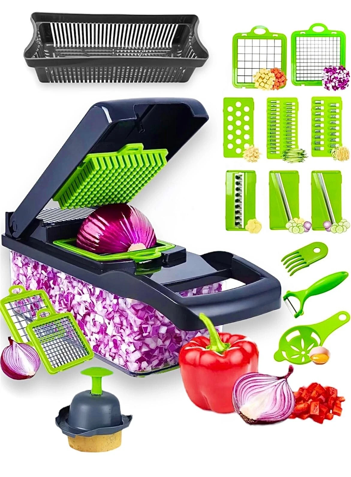 16 in 1 Vegetable Fruit Chopper Cutter Food Onion Veggie Dicer Slicer Kitchen US gallery