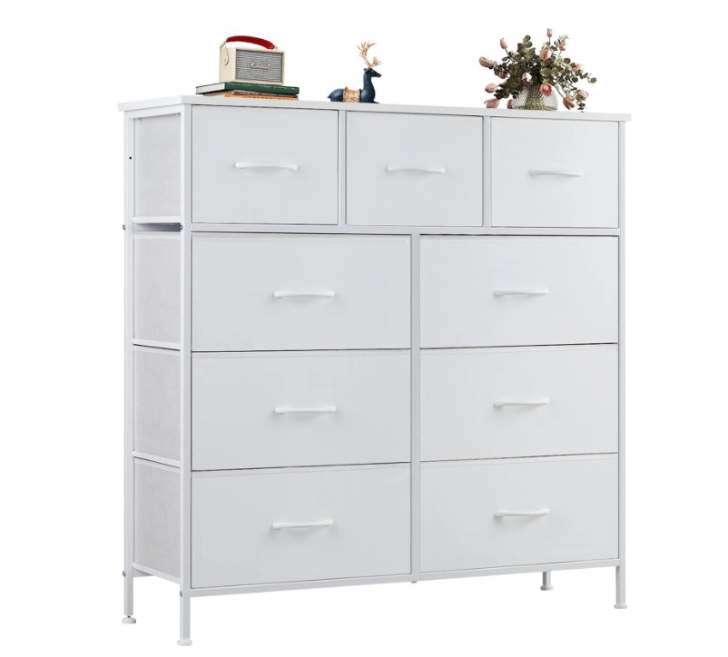 EDX Fabric Storage Dresser with 9 Drawers, Steel Frame & Wooden Top, White gallery