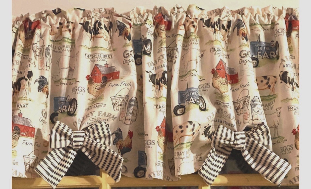 Farmhouse Dairy Valance Kitchen Curtain W/bows 43"W x 14”L Gift For Country Gal gallery
