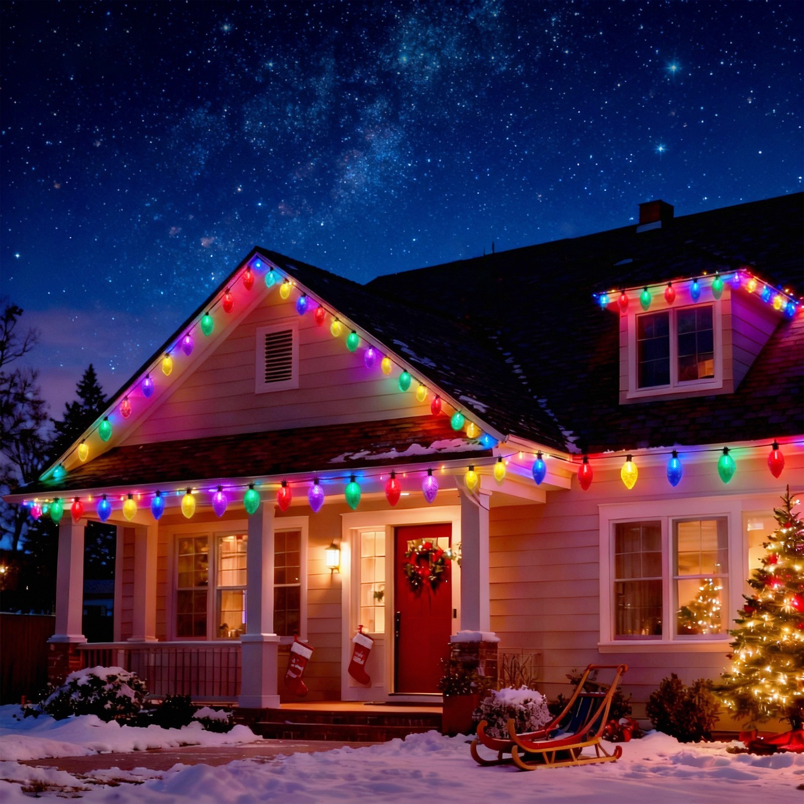 23Ft Jumbo C9 Plug-in Outdoor Pathway Lights ,Hanging String Lights Christmas gallery