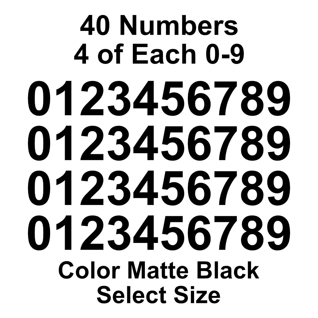 0 - 9 Number Decals Color: Matte Black - Select Size - 40 Stickers 4 of Each gallery
