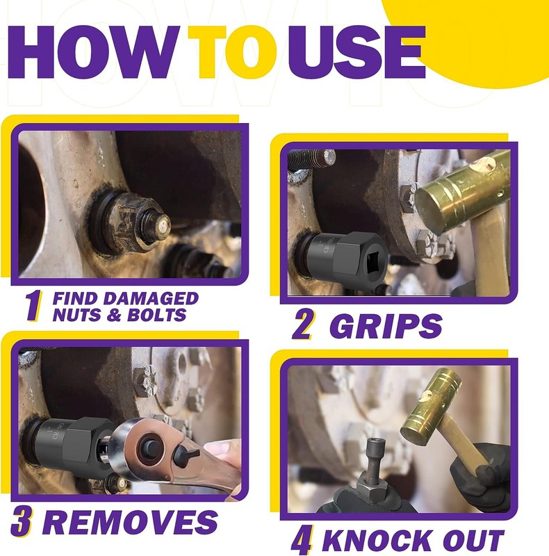 Impact Bolt Extractor Set Nut Remover Set Stripped Extraction Socket Tools 5PCS gallery