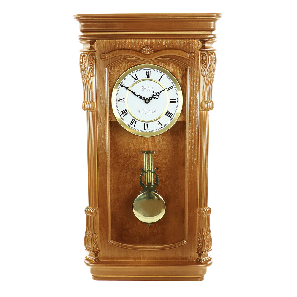 Bedford Clock Collection BED-9001O Golden Oak Chiming Pendulum Wall Clock gallery