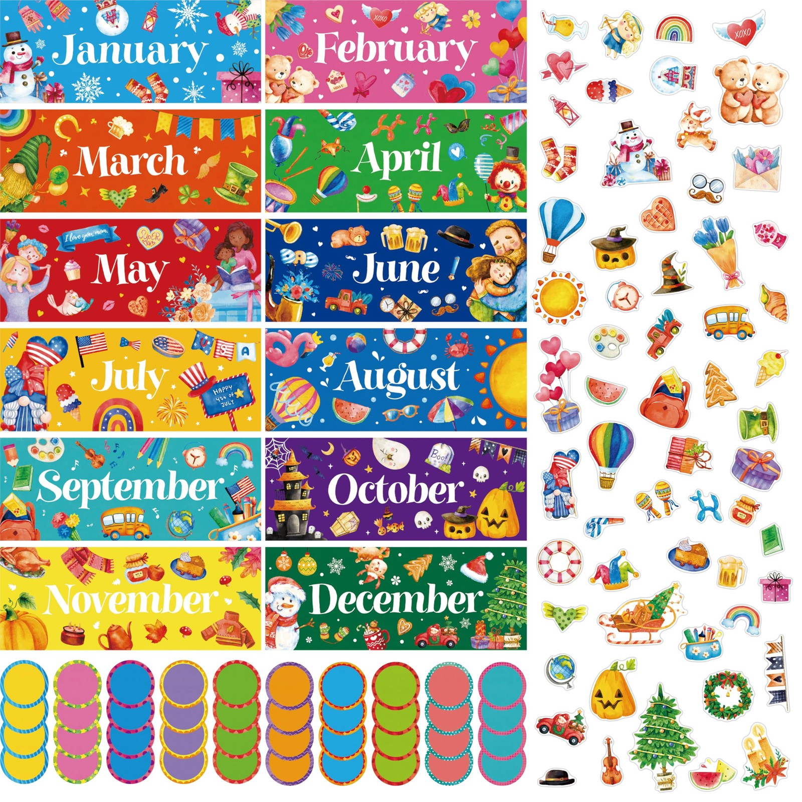112 PCS Holiday Monthly Headliners, 12 Months of The Year Multi Color gallery