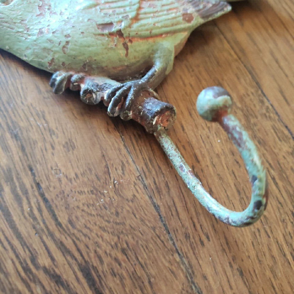 Rustic Green Patina Cast Iron Bird Wall Hook Key Holder Towel Coat Hanger 5" gallery