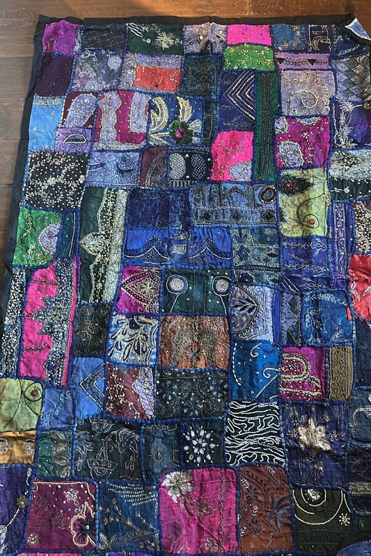 New Patchwork Embroidered Beaded Tapestry Wall Multicolor 58”x38.5” gallery