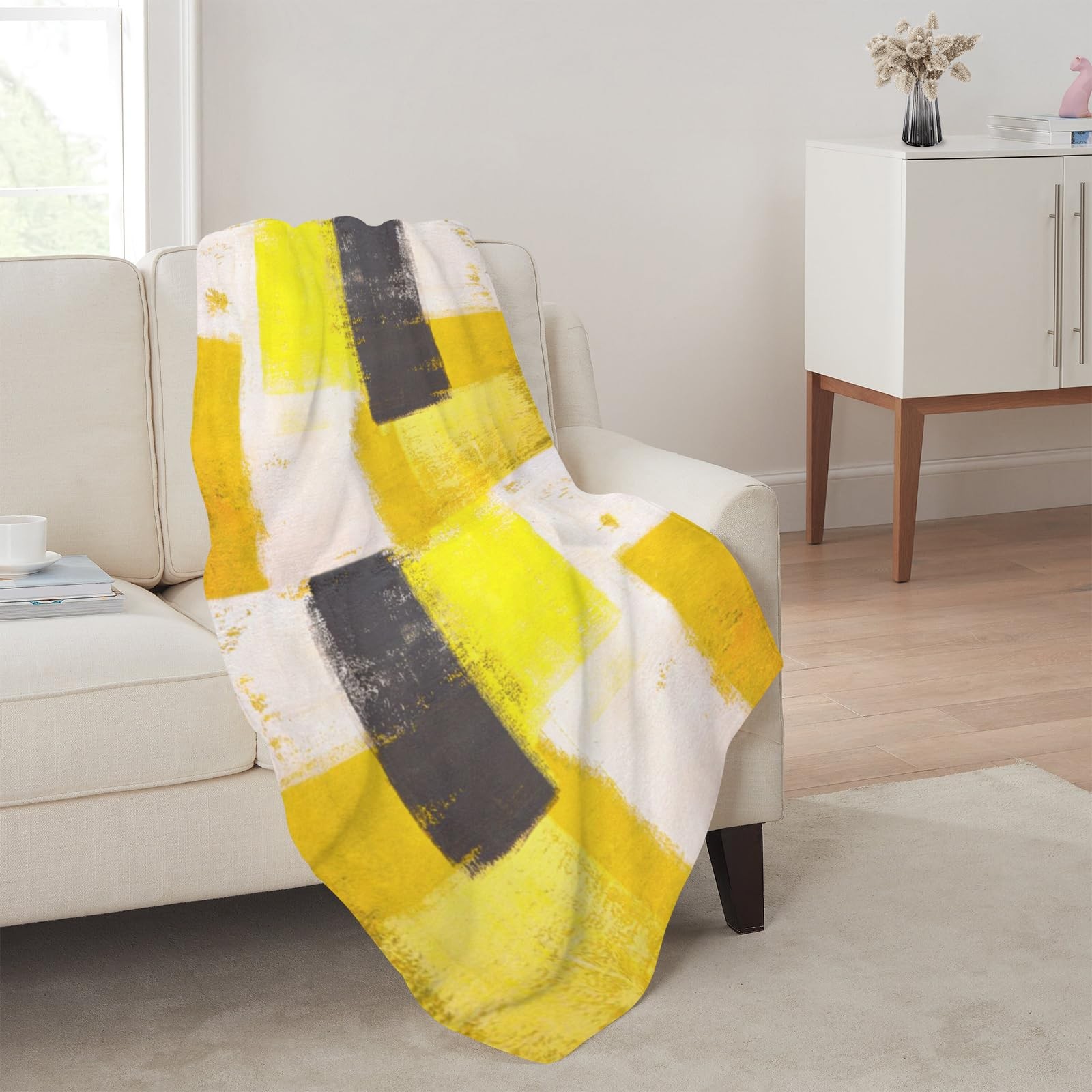 Yellow Grey Ombre Throw Blanket, Soft AntiPilling Modern Flannel Blanket, All... gallery