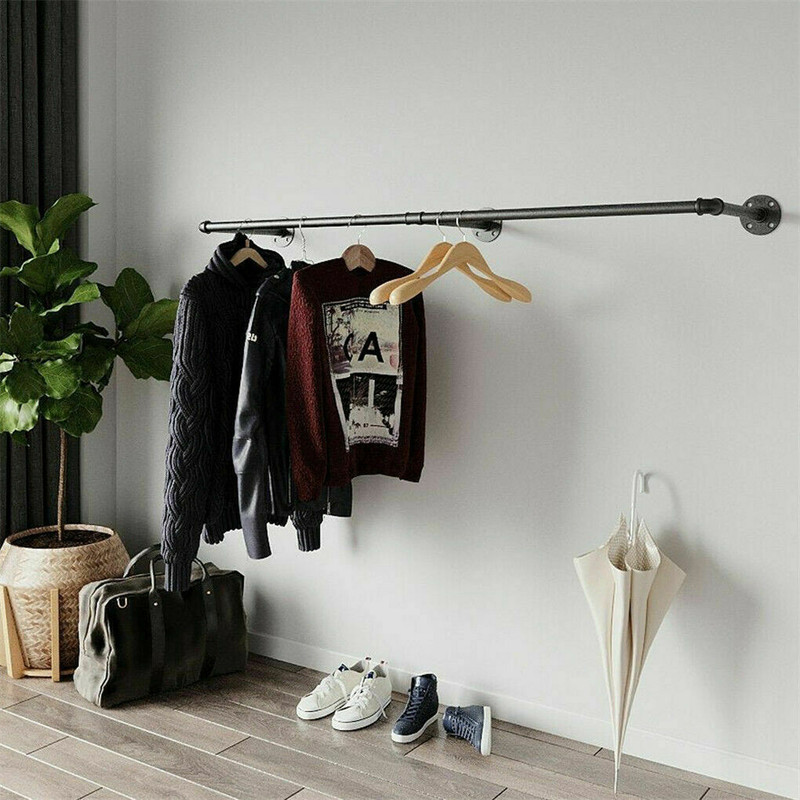 Long Clothes Rack 71"Pipe Wall Mounted Garment Rack Hanging Rod Clothing Storage gallery