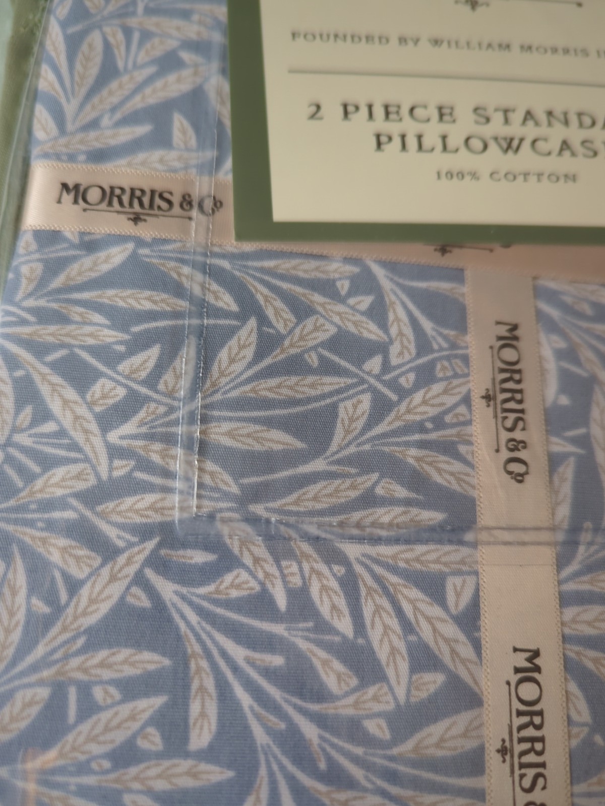Set/2: WILLIAM MORRIS Leaf Pattern BLUE Off White Pillowcases Standard Cotton gallery