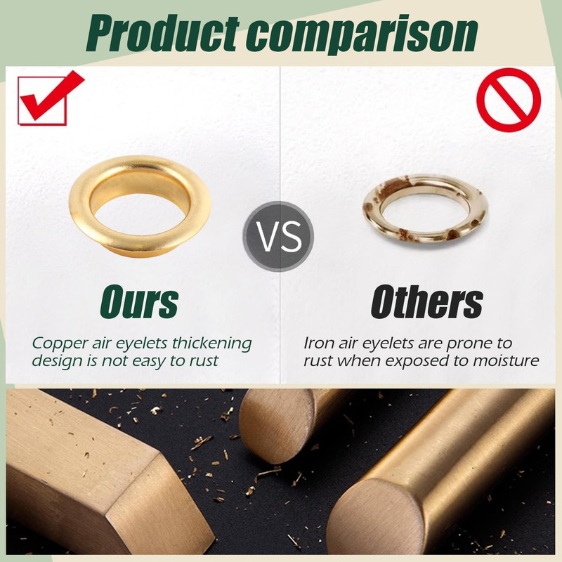 100 Sets Copper Grommets Eyelets, Gold 3/8-Inch 3/8" Grommet Solid Brass Metal E gallery