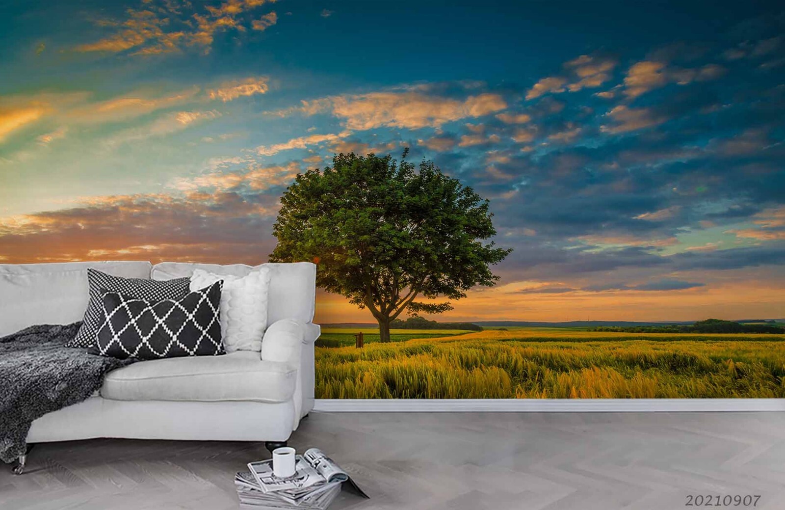 3D Tree Field Sunrise Landscape Wallpaper Wall Murals Removable Wallpaper gallery