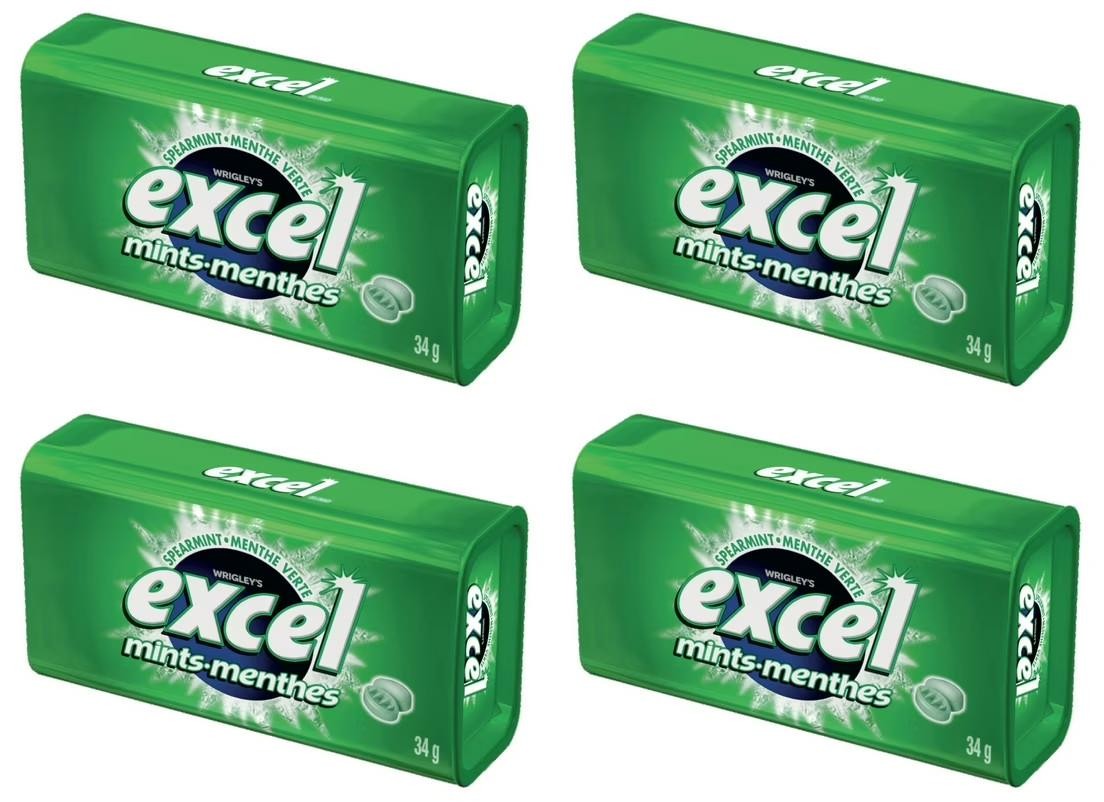 EXCEL, Spearmint Flavored Mints, 1 Tin, 34g (4 Pack) gallery
