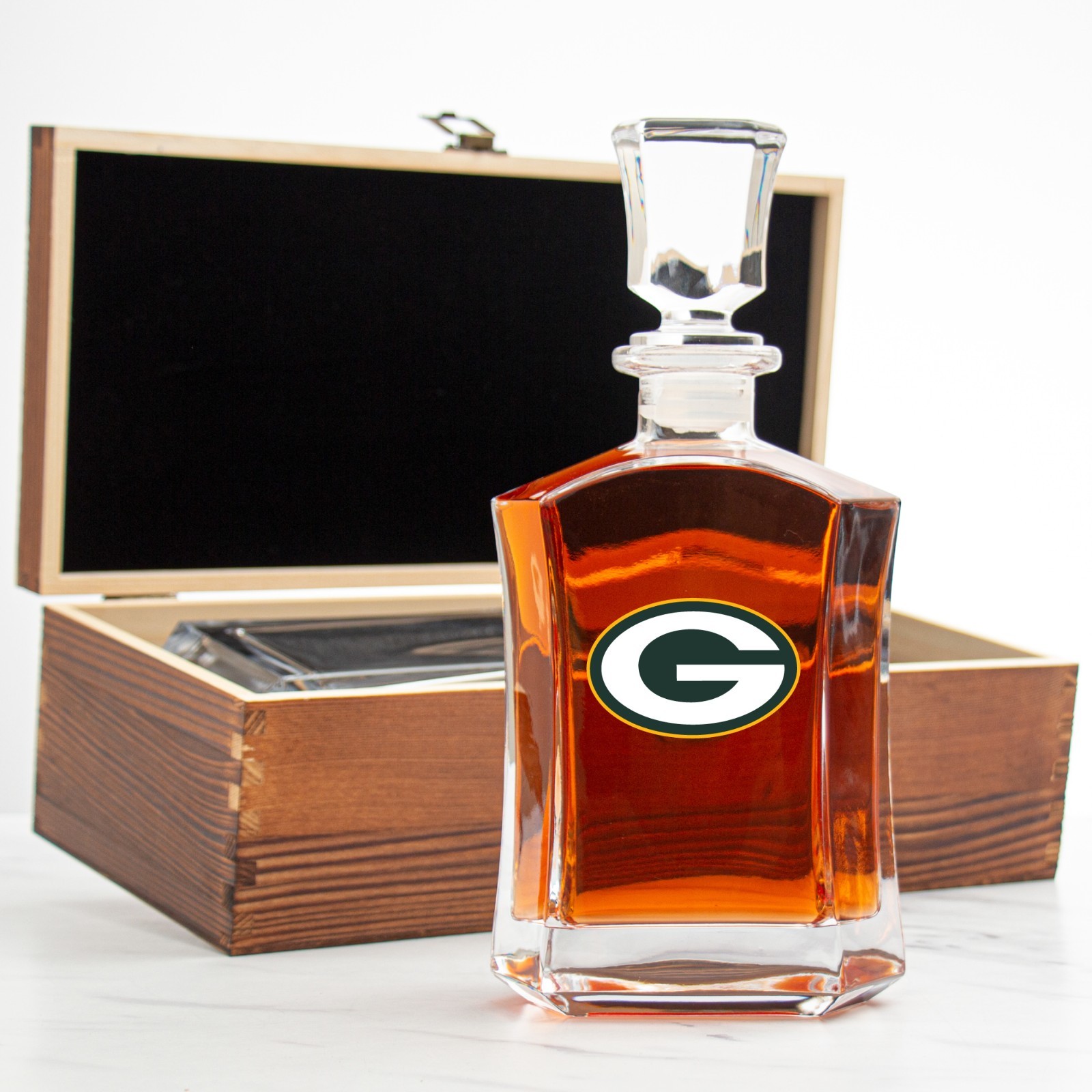 Green Bay Packers – Full Color Team Logo Capital Decanter in Rustic Wood Box gallery