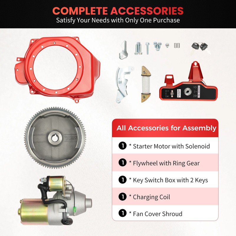 Electric Start Kit Starter Ignition Fan Cover Fit Honda GX160 GX200 Flywheel gallery