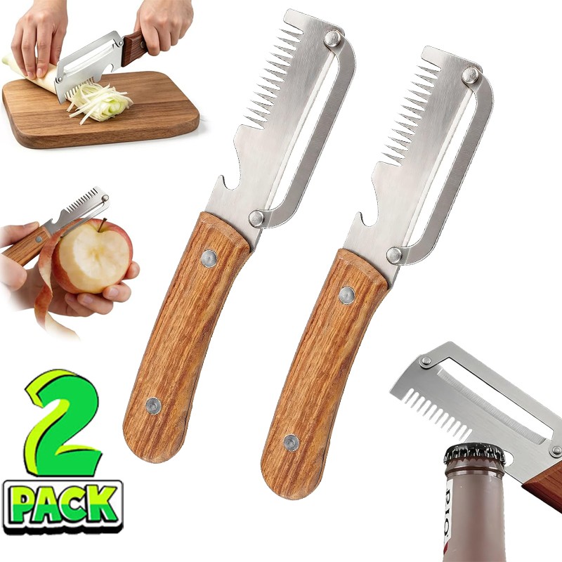 2 PCS 3-in-1 Multifunctional Vegetable Peeler with Wooden Handle,Julienne Slicer gallery