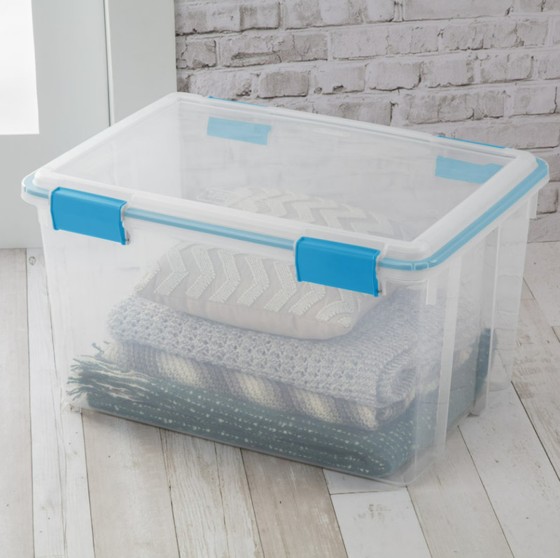 Sterilite 54 Quart Gasket Box, Stackable Storage Bin with Latching Lid, 4 Pack gallery