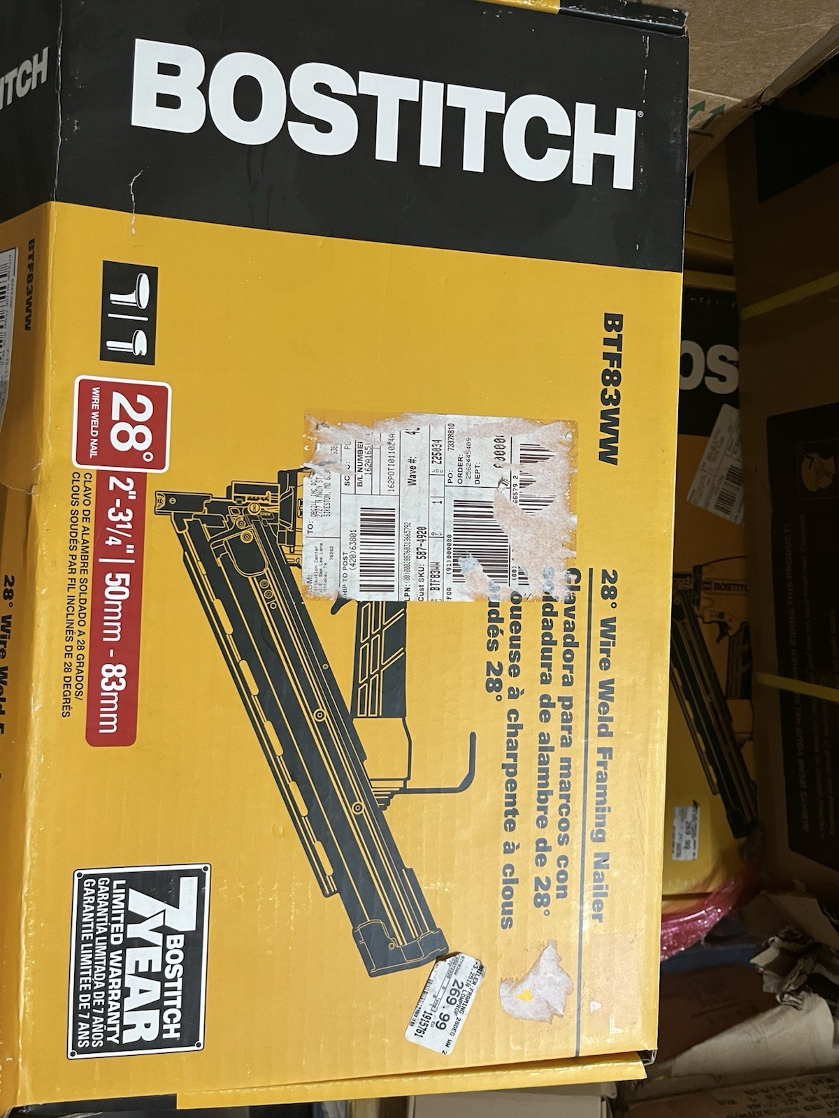 BOSTITCH BTF83WW 3.25" 28-Degree Pneumatic Top Load Wire Weld Framing Nailer gallery