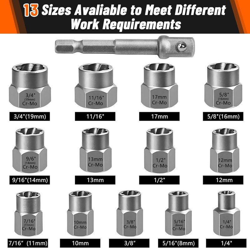 Bolt Extractor Set 14-Piece Stripped Bolt Extractor Socket Set with Storage Case gallery