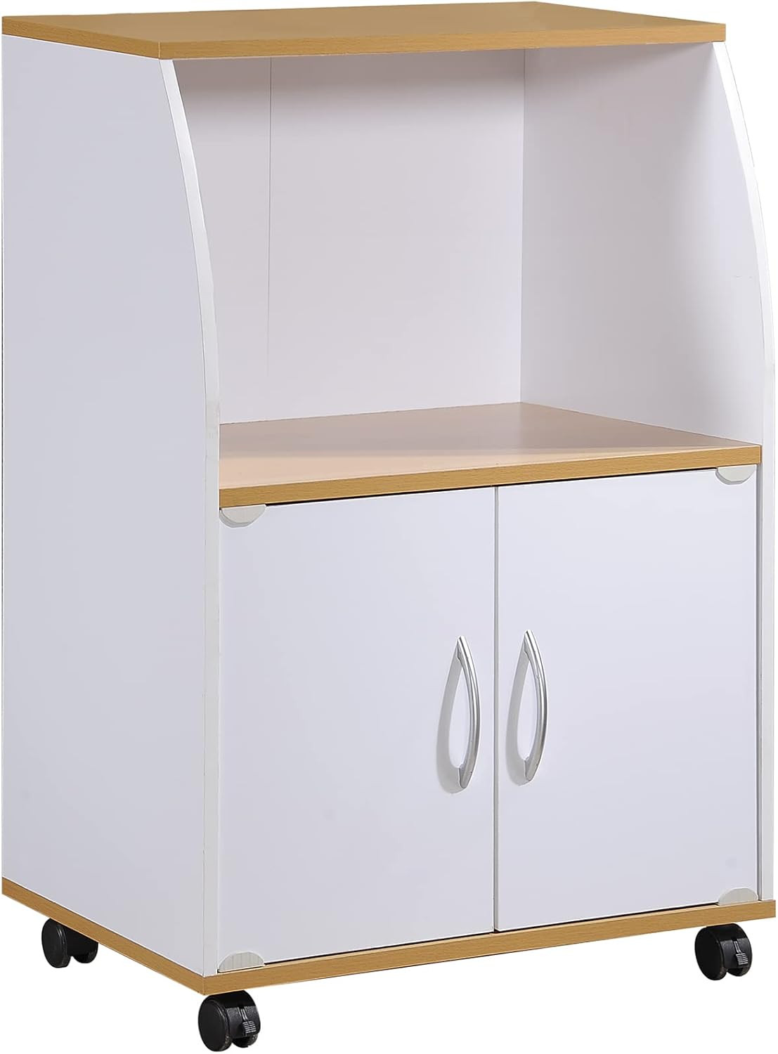 Mini Microwave Cart with Two Doors and Shelf for Storage, White gallery