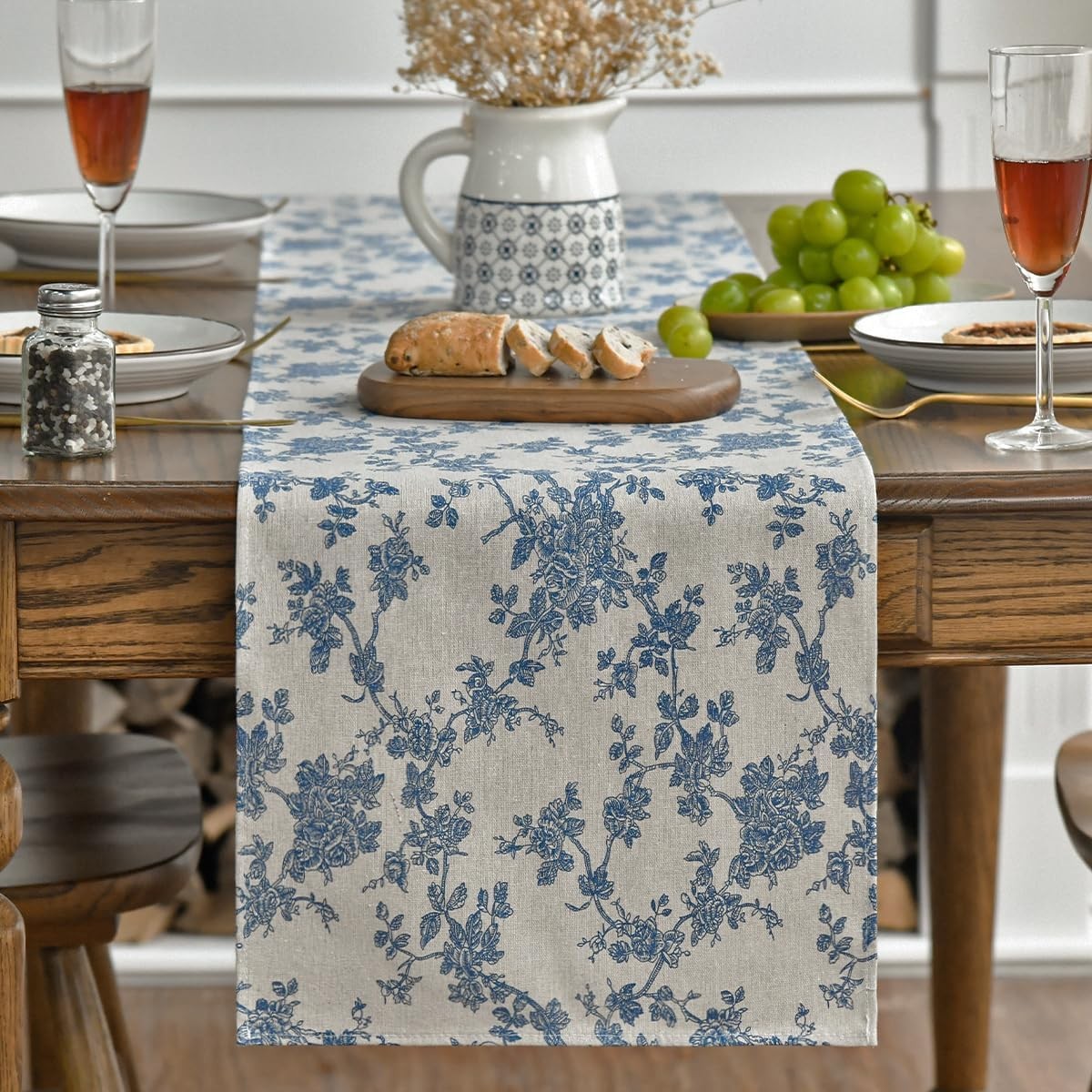 Monochrome Sketch Branch Toile Textures Chinoiserie Cotton DarkGrey Table Runner gallery
