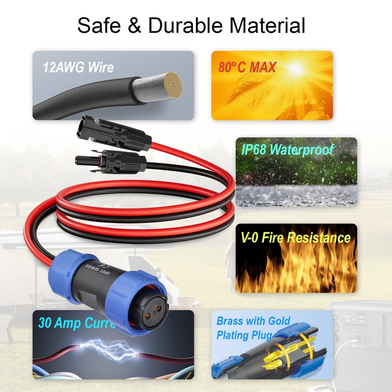 Aviation Plug to Solar Panel Cable, 12AWG 2FT Solar to Aviation Connector 12V... gallery