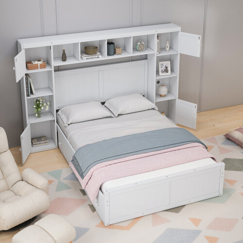 Solid Wood Platform Bed Frames w/ Storage Drawers Bookshelves Bedroom Furniture gallery