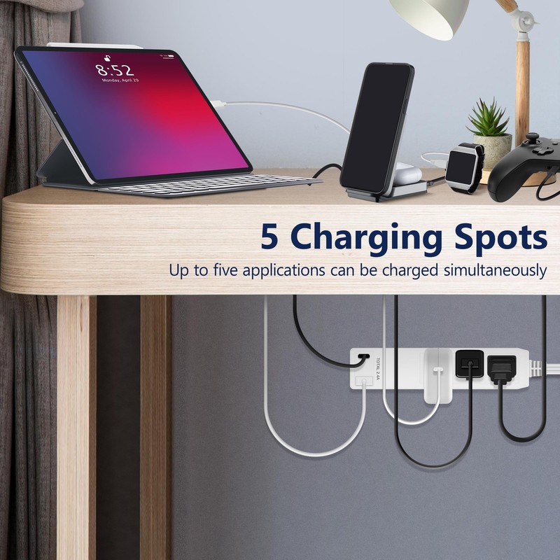 Outlet Extender with 3 Receptacles, 12W USB Type-A, and USB Type-C, USB Port,... gallery