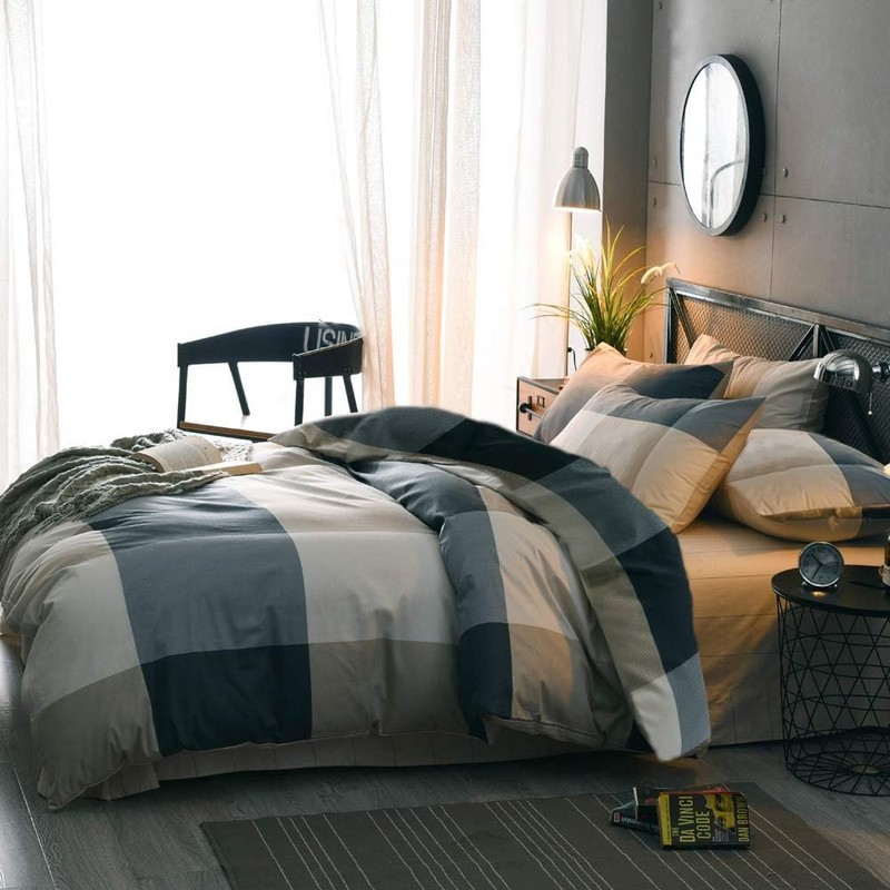 King Comforter Set Modern Style Checkered Pattern Comforter Boho Plaid Comfor... gallery