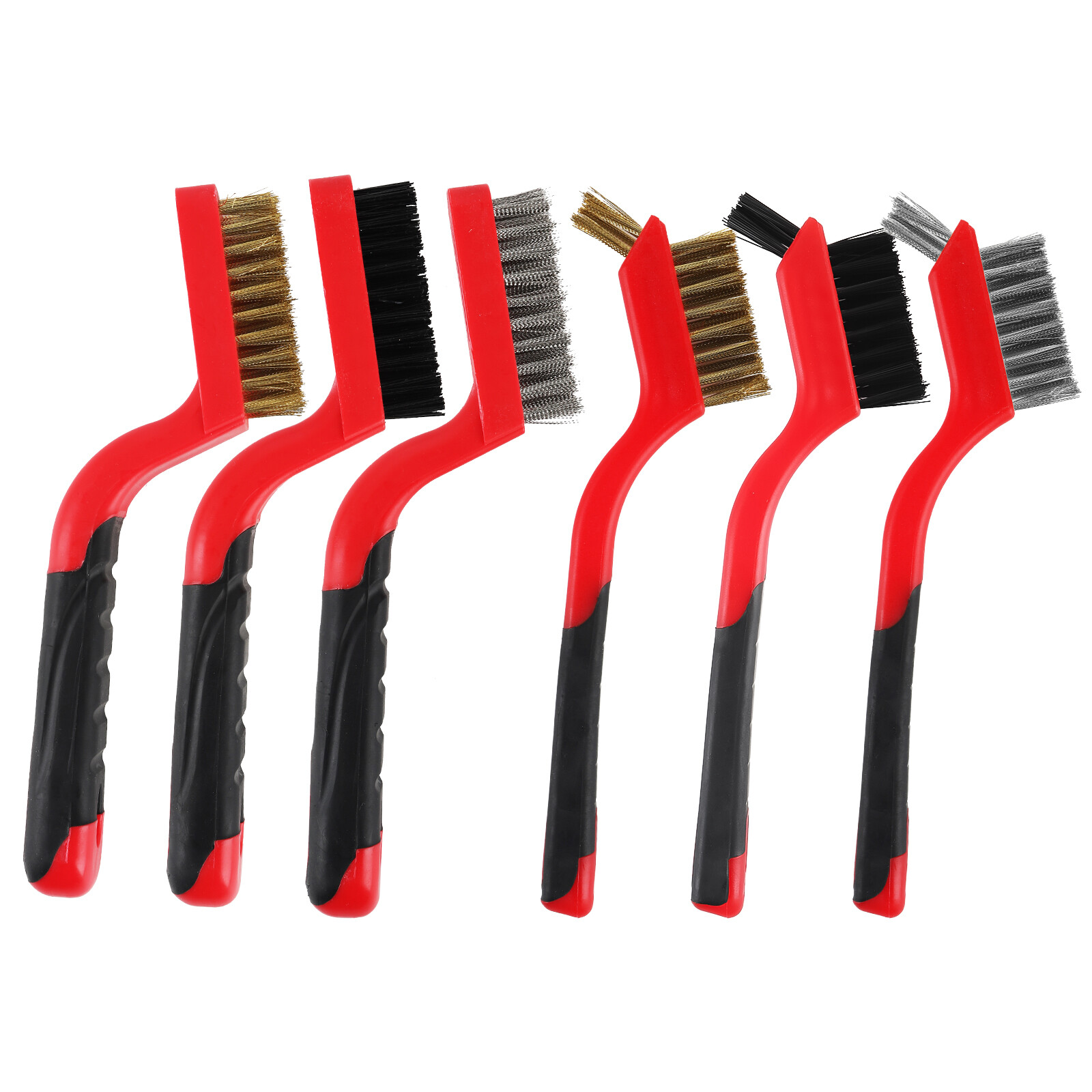 Wire Brush Set 6Pcs Nylon/Brass/Stainless Steel Bristles with Curved Handle Grip gallery