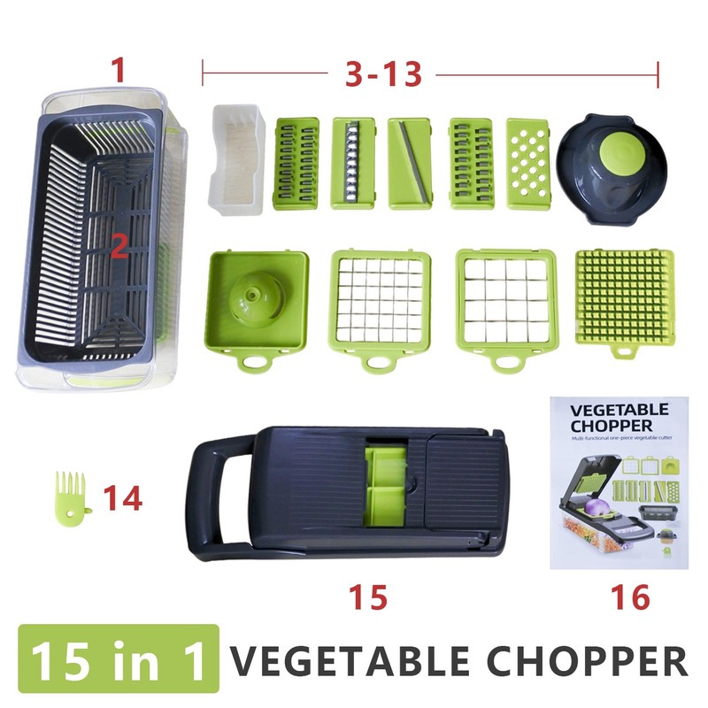 Kitchen Vegetable Fruit Chopper 15-in-1 Food Salad Onion Cutter Peelers Slicer gallery