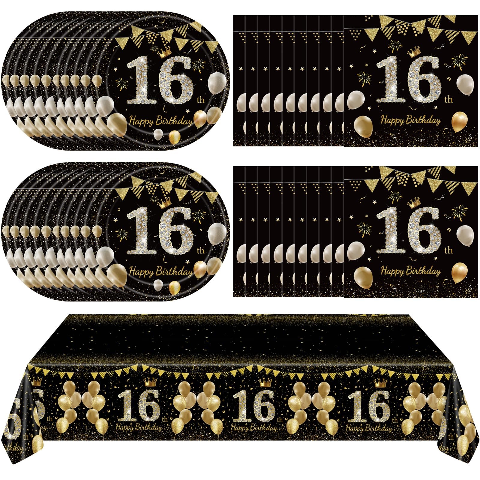 16th Birthday Decorations Black Gold Official Teenager Tableware 41 PCS gallery