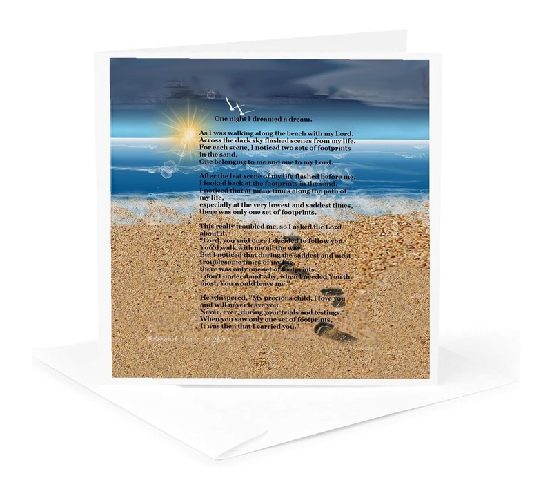 3dRose Greeting Cards - Footprints in the Sand on Beach with Poem - 12 Pack gallery