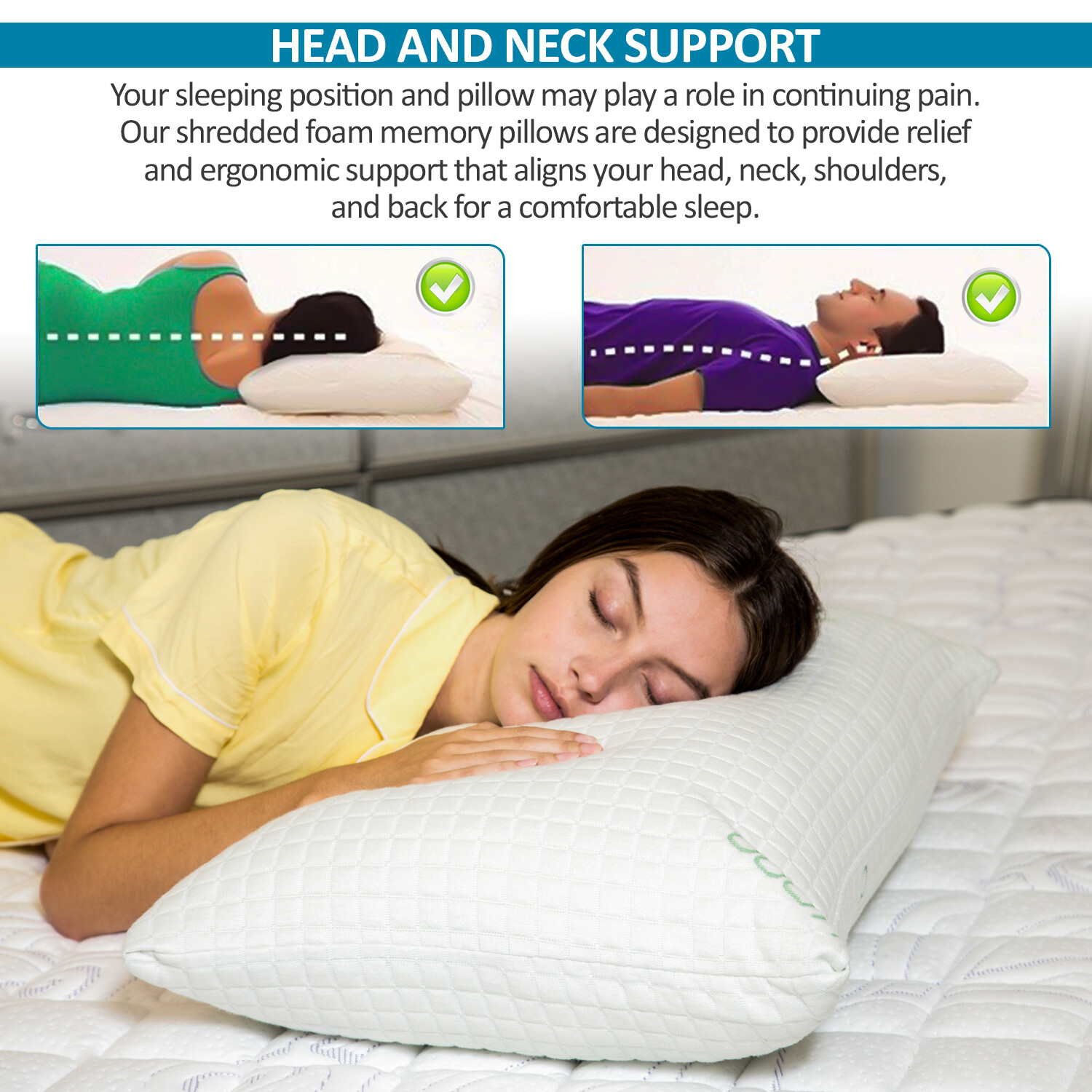 Elif Bamboo Pillows Adjustable Shredded Memory Foam Bed Pillows King or Queen gallery
