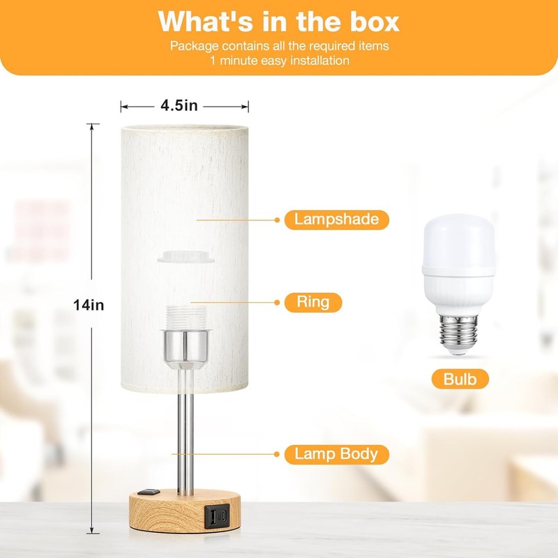 Bedside Table Lamp for Bedroom - 3 Way Dimmable Touch Lamp USB C Charging Ports gallery