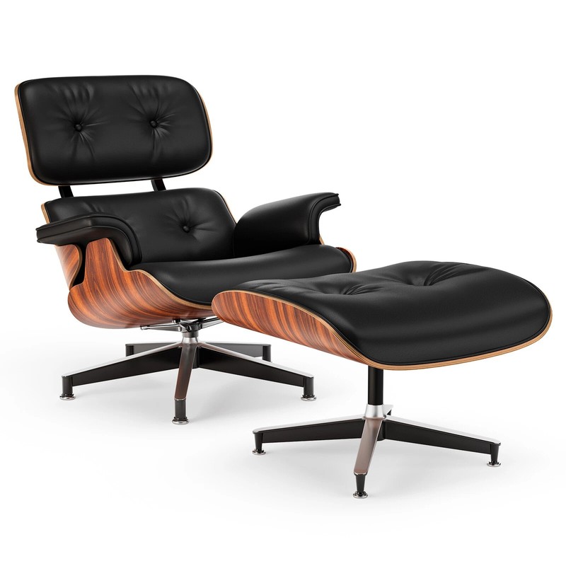 Classic Eames Lounge Chair With Ottoman Black / White Leather Armchair Club Seat gallery