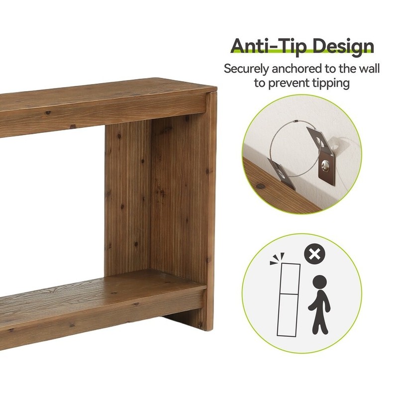 63"Solid Wood Rectangula Sofa Console Table w/ 2-Tier Storage Shelf for Entryway gallery