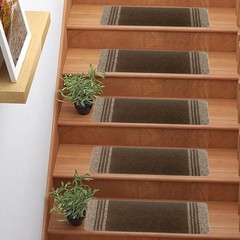 Custom Size Low Profile Loop Pile Beige Bordered Brown Stair Treads By Inches