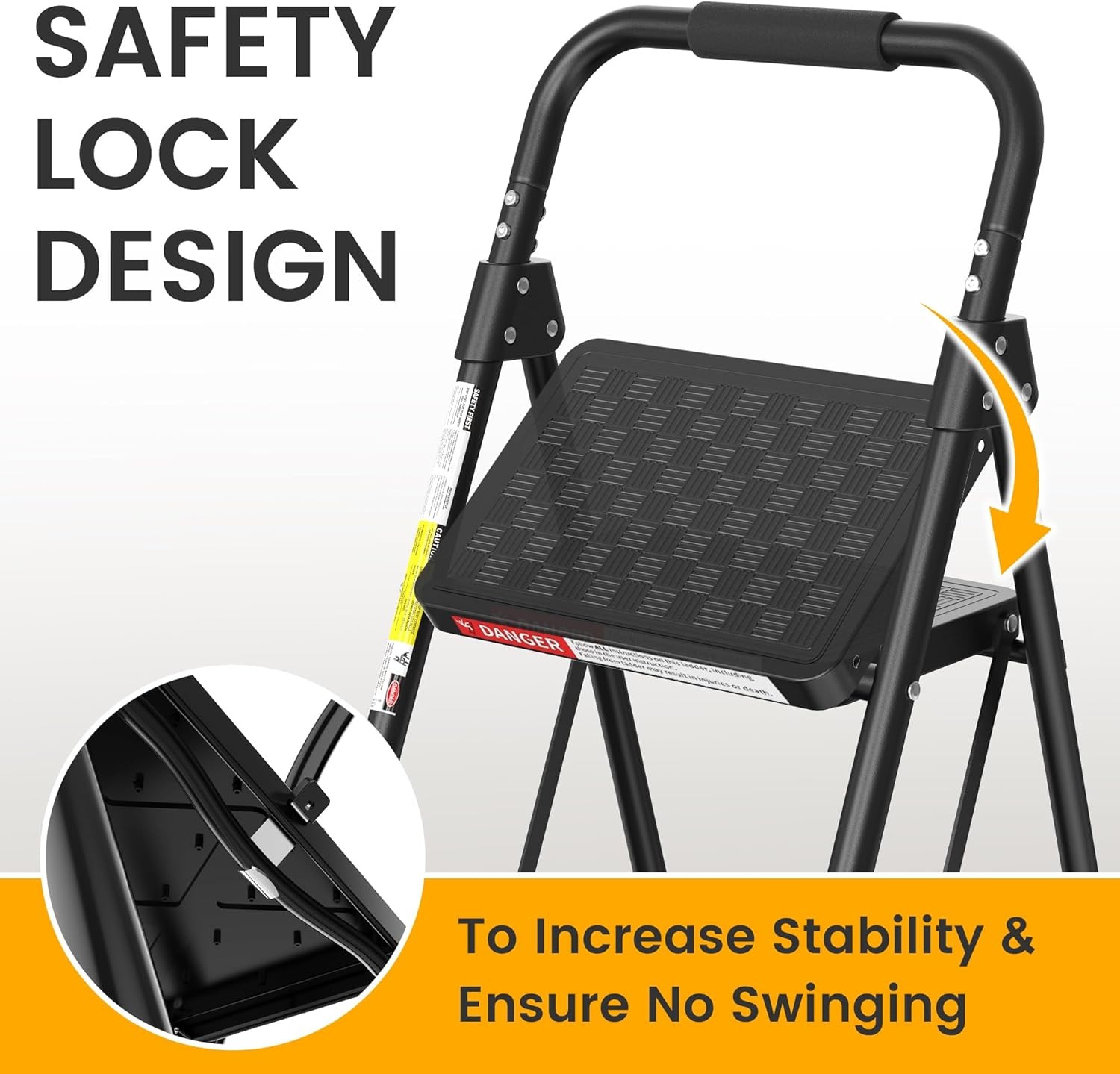 HBTower 2 Step Ladder, Folding Step Stool with Wide Anti-Slip Pedal, Step Stool gallery