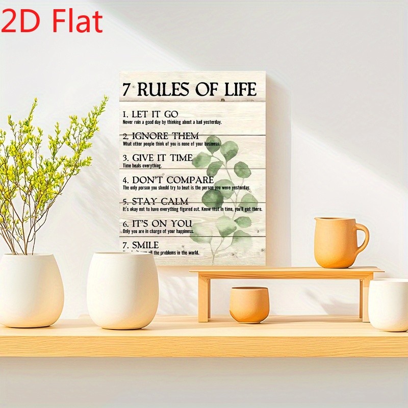 7 Rules Of Life Eucalyptus Rustic Quote Canvas Wall Art, Minimalist Home Decor gallery