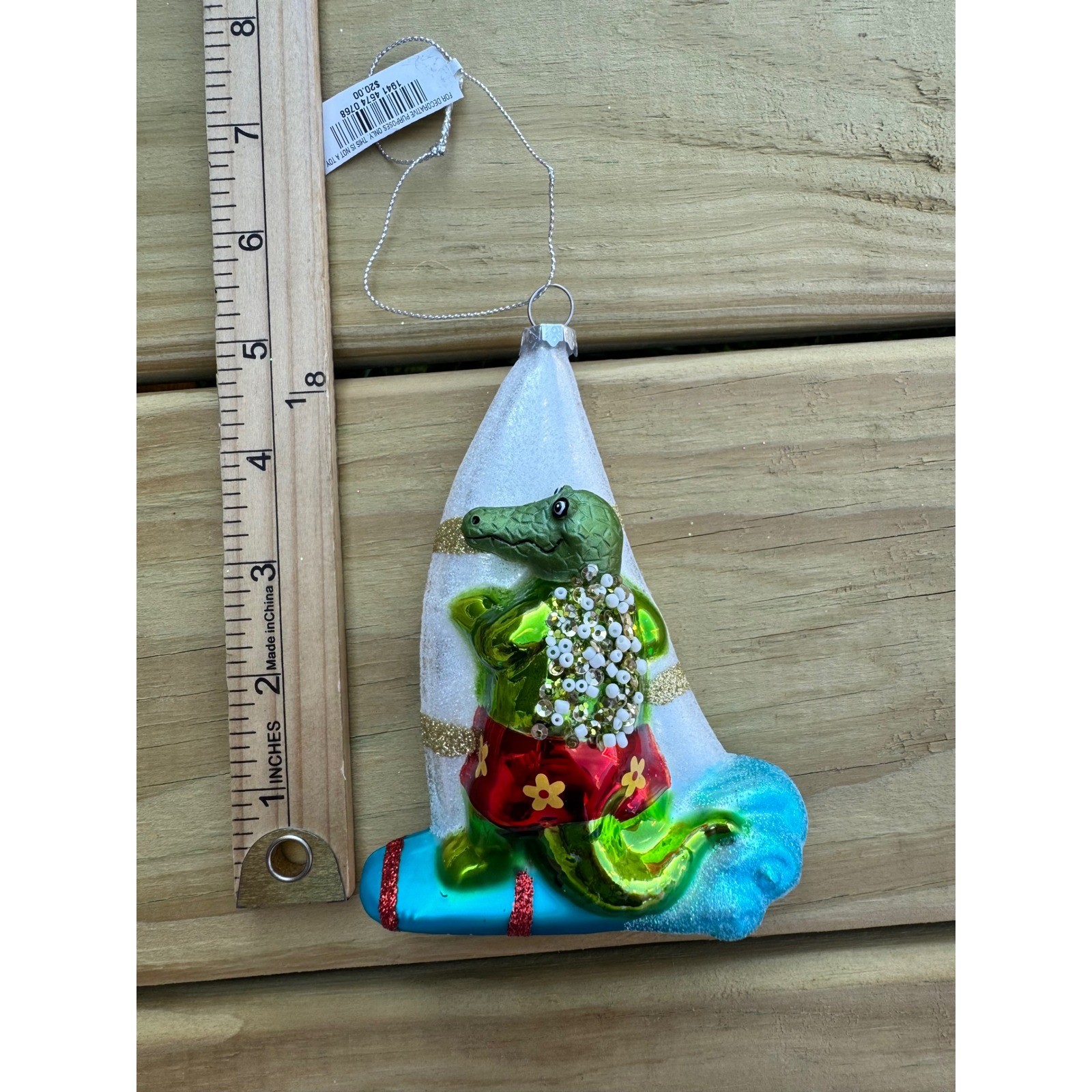 Whimsical Alligator Windsurfer Glass Blown Christmas Tree Ornament With Tag gallery