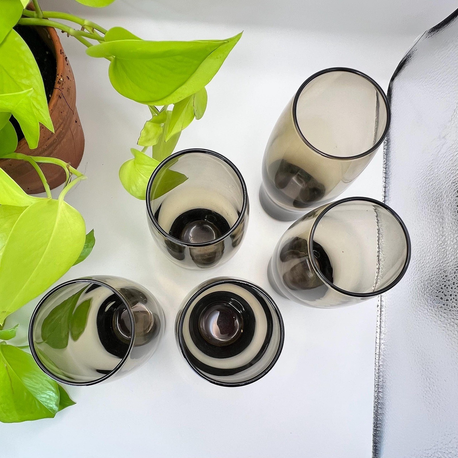 Libbey Perception Smoked Glass Tumblers Set Of 5 Ombre Brown Vintage gallery