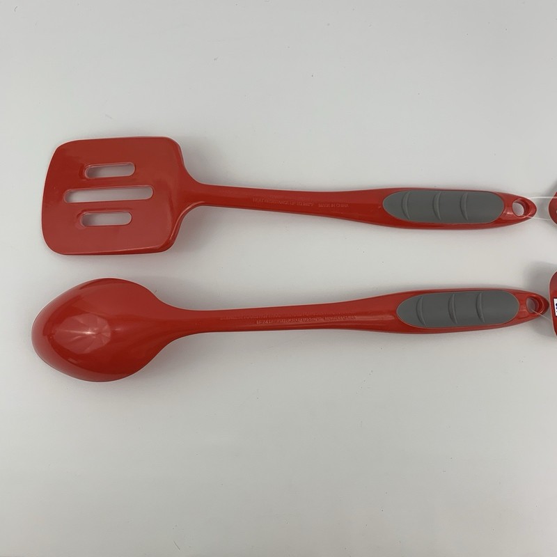 McCormick Red Melamine Solid Spoon & Slotted Turner Cooking Utensils Set of 2 gallery