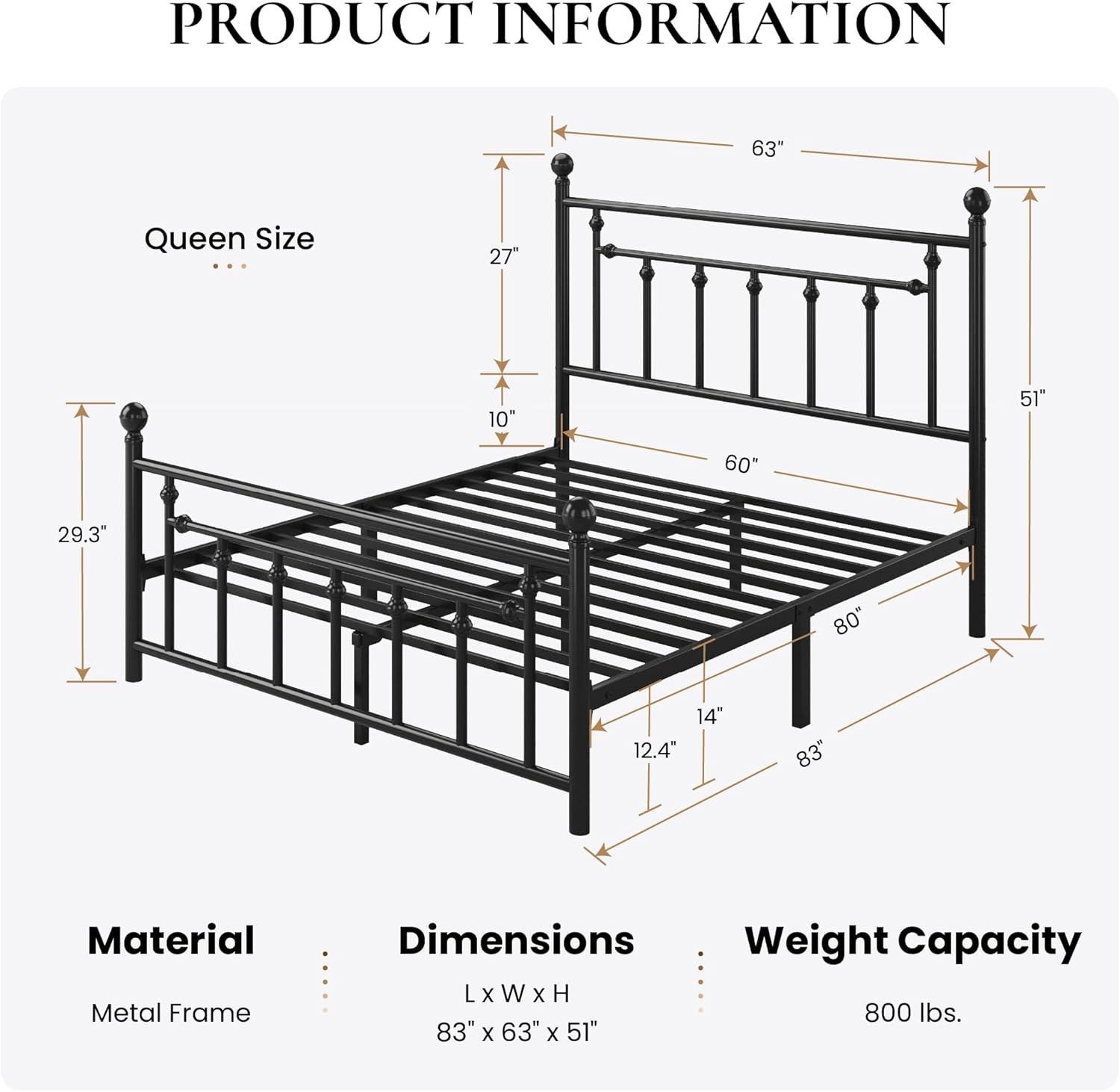 SHA CERLIN 14 Queen Size Metal Platform Bed Victorian gallery