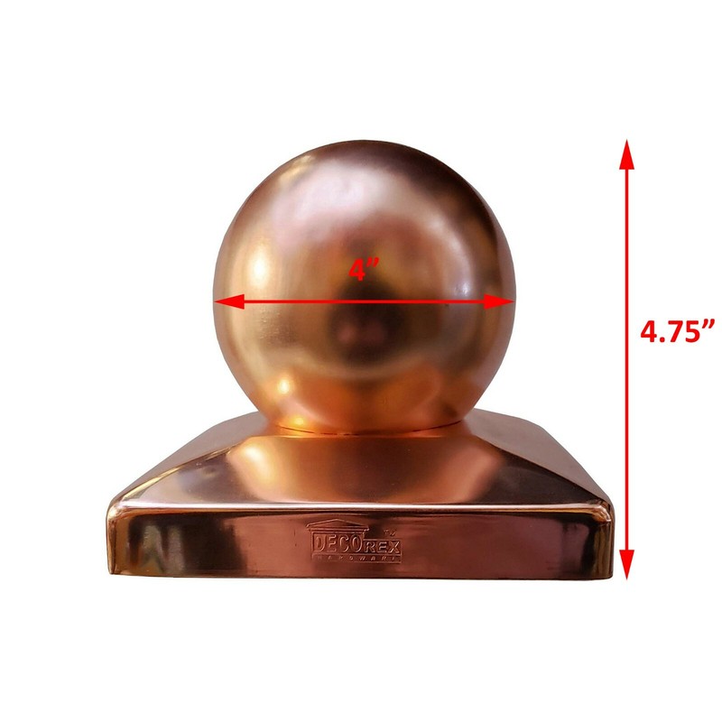 5.5" x 5.5" Solid Copper Ball Post Cap for True/Actual 5.5" x 5.5" Wood Posts gallery
