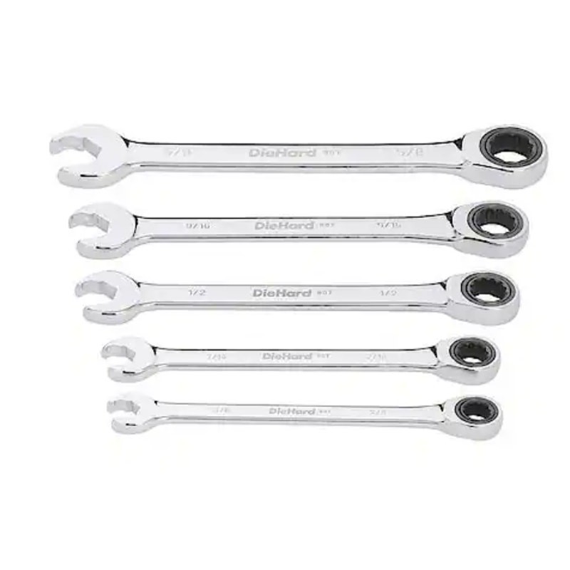DieHard Ratcheting Wrench Set, SAE, 5-Piece, 12 Point, 3/8, 7/16, 1/2, 9/16, 5/8 gallery
