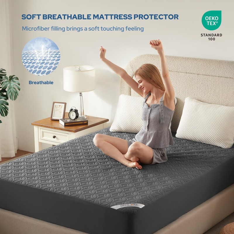 BEDLORE Waterproof Mattress Protector, King Size Pad King, 1 Gray gallery
