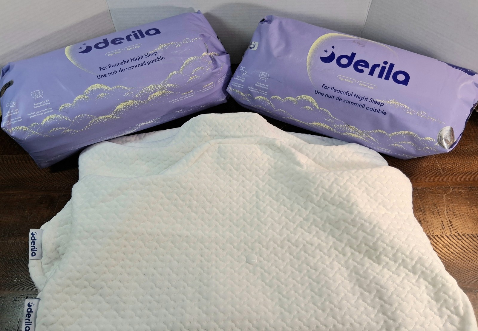 2 Pack New Derila Ergo Memory Foam Standard Pillows w 2 Extra White Covers gallery